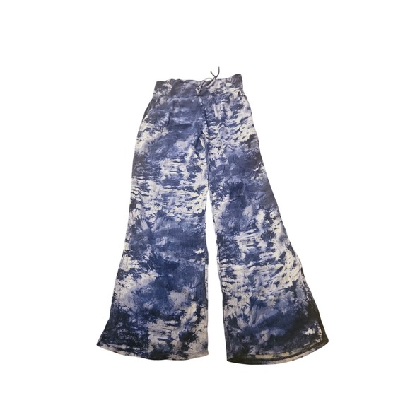 Peace & Pearls Pants - Peace & Pearls Blue Tie Dye Wide Leg Pants Smocked High Waist Boho Rayon‎ Small